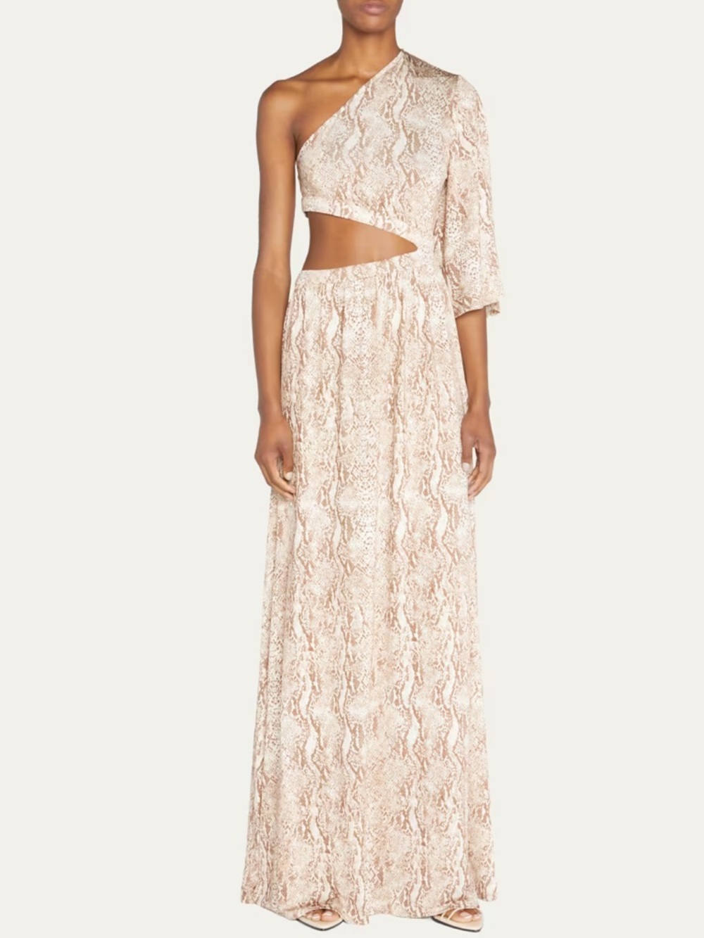 L’agence Fontana Neutral Snake One Shoulder Dress Gown Maxi Black Tie XS